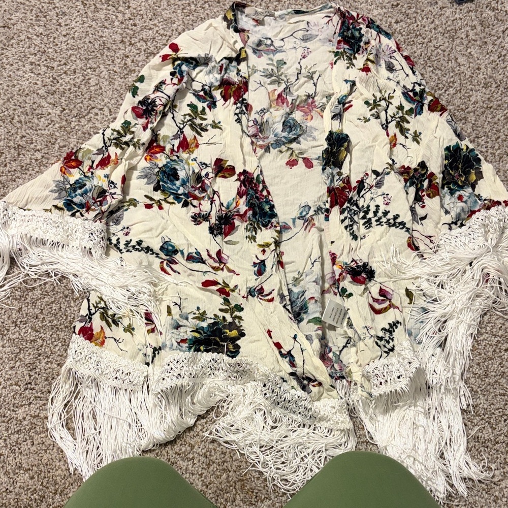 JODIFL Floral Fringe Kimono - Multicolor